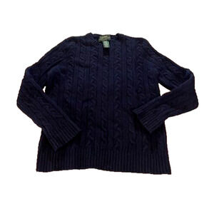 Lauren Ralph Lauren Womens Angora Sweater Cable Knit Long Sleeve‎ Navy Size PS